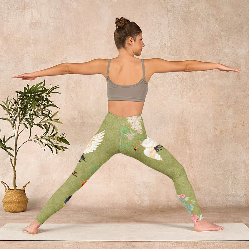 Buddha Stones、ハイビスカス、鳥、竹プリントのジムレギンス、レディースヨガパンツ - image 11