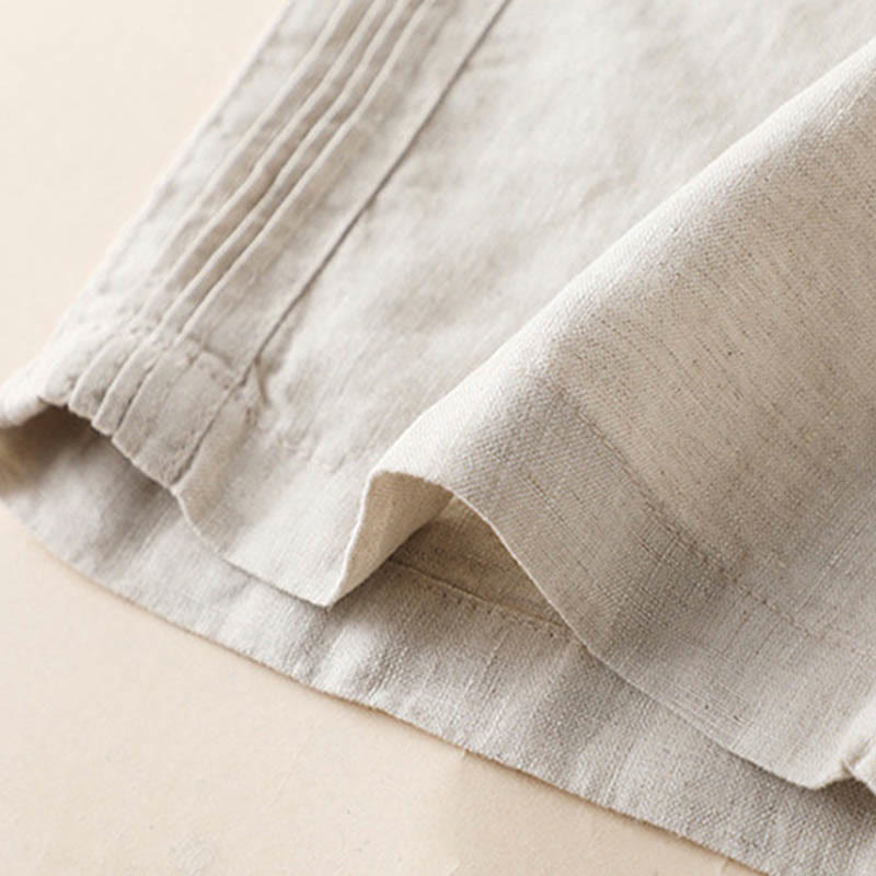 Buddha Stonesカジュアル 無地 サイドプリーツ コットンリネン レディース ワイドレッグパンツ ポケット付き - image 5