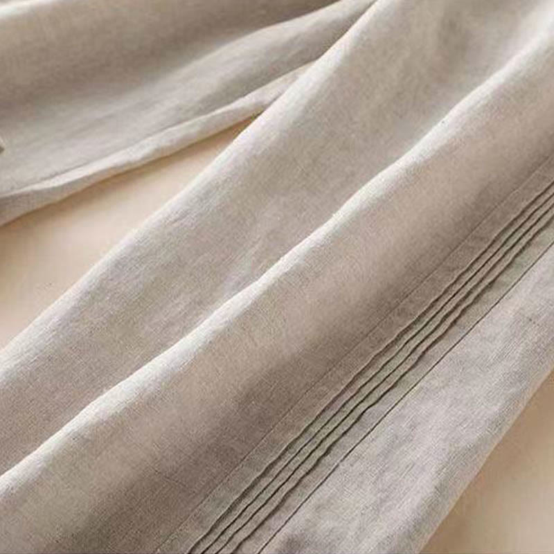 Buddha Stonesカジュアル 無地 サイドプリーツ コットンリネン レディース ワイドレッグパンツ ポケット付き - image 3