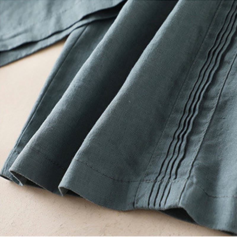 Buddha Stonesカジュアル 無地 サイドプリーツ コットンリネン レディース ワイドレッグパンツ ポケット付き - image 10