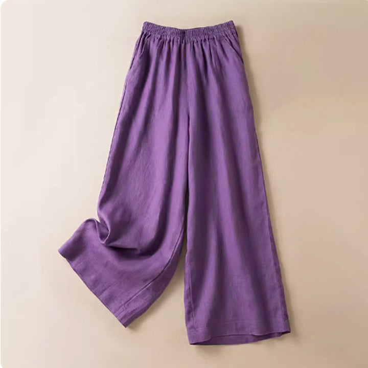 Buddha Stonesカジュアル 無地 コットンリネン レディース ワイドレッグパンツ ポケット付き - 紫 - US12、 UK/AU16、 EU44 (3XL) - image 10