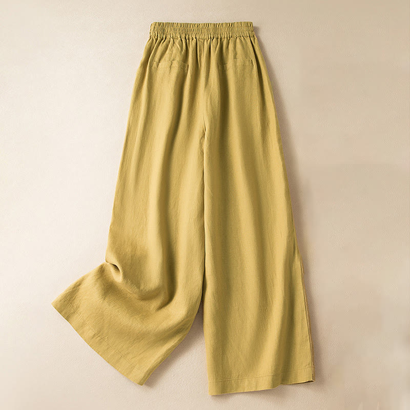 Buddha Stonesカジュアル 無地 コットンリネン レディース ワイドレッグパンツ ポケット付き - 黄色 - US12、 UK/AU16、 EU44 (3XL) - image 29