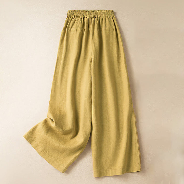 Buddha Stonesカジュアル 無地 コットンリネン レディース ワイドレッグパンツ ポケット付き - 黄色 - US12、 UK/AU16、 EU44 (3XL) - image 29