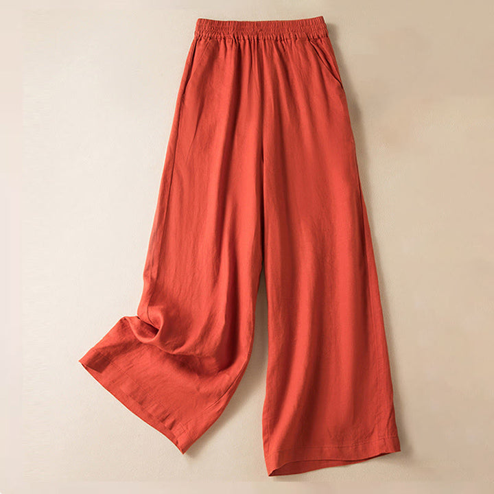 Buddha Stonesカジュアル 無地 レディース ワイドレッグパンツ ポケット付き - オレンジレッド - US12、 UK/AU16、 EU44 (3XL) - image 5