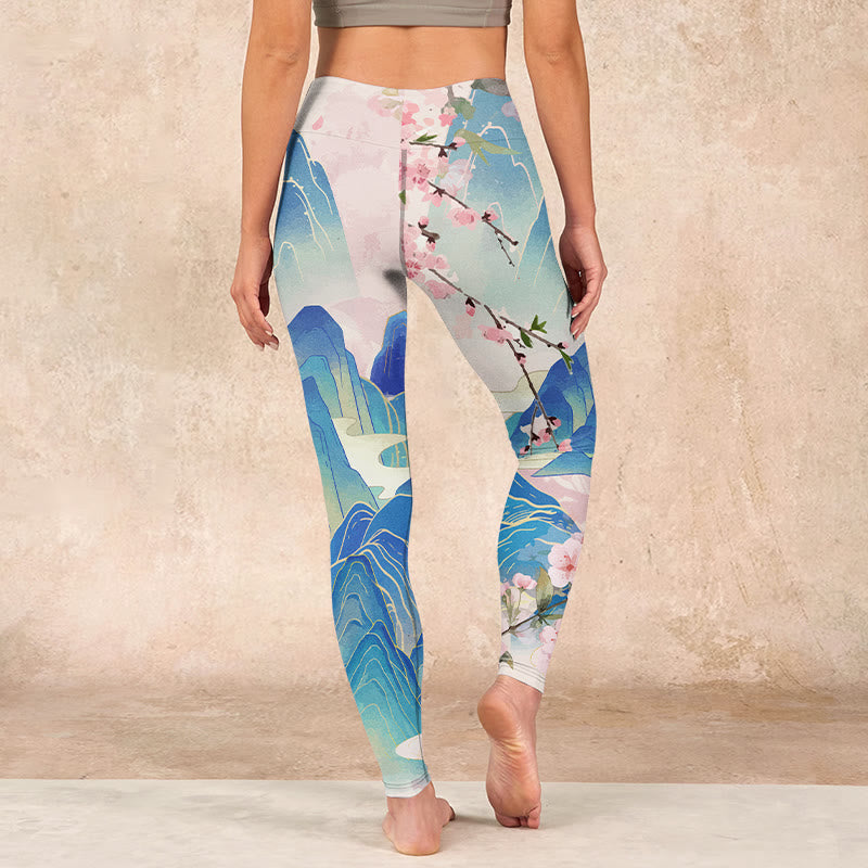 Buddha Stones、梅の花、山々のプリントジムレギンスレディースヨガパンツ - image 15