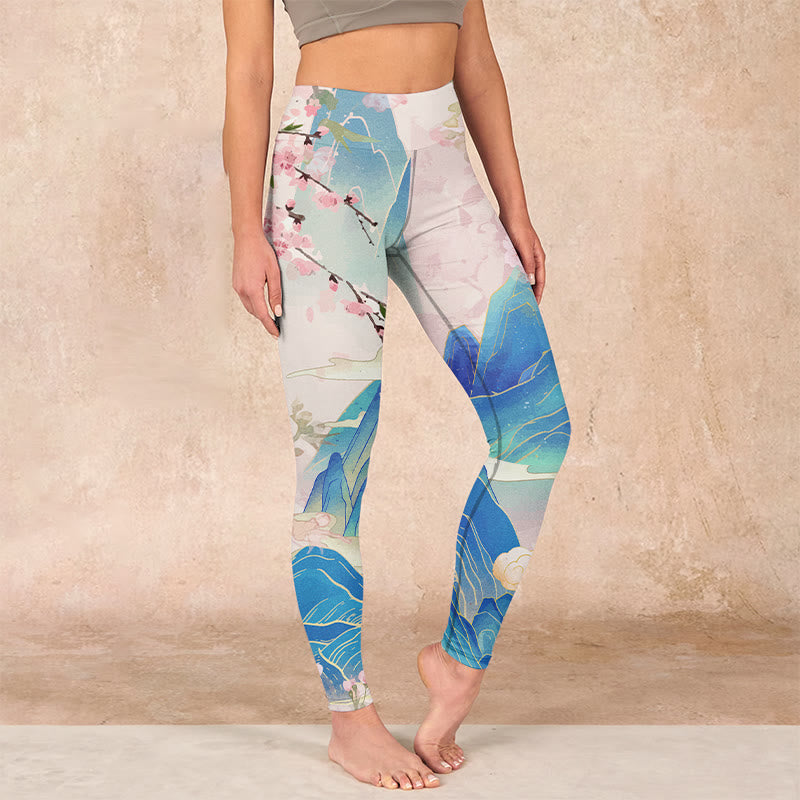 Buddha Stones、梅の花、山々のプリントジムレギンスレディースヨガパンツ - ラベンダーブラッシュ - US18、 UK/AU22、 EU50 (4XL) - image 1