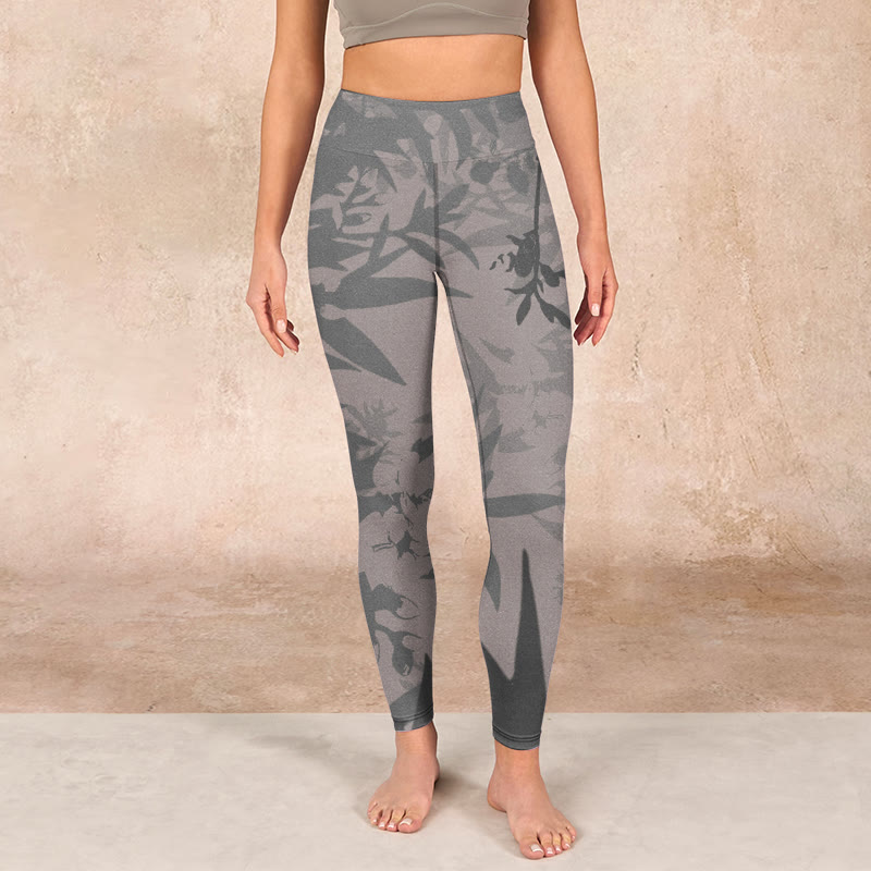 Buddha Stonesグレーリーフプリント ジムレギンス レディース ヨガパンツ - image 1
