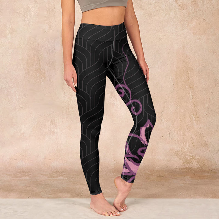 Buddha Stonesブラック ピンク ロータスフラワープリント ジムレギンス レディース ヨガパンツ - 黒 - US18、 UK/AU22、 EU50 (4XL) - image 1