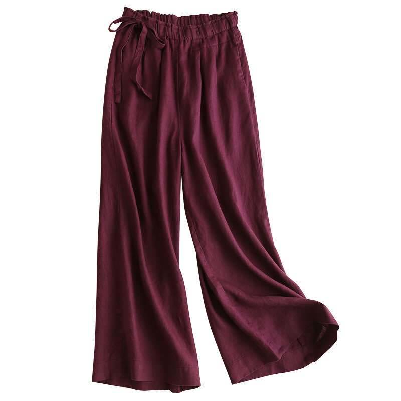 Buddha Stonesカジュアル 無地 レースアップ コットンリネン レディース ワイドレッグパンツ - image 21