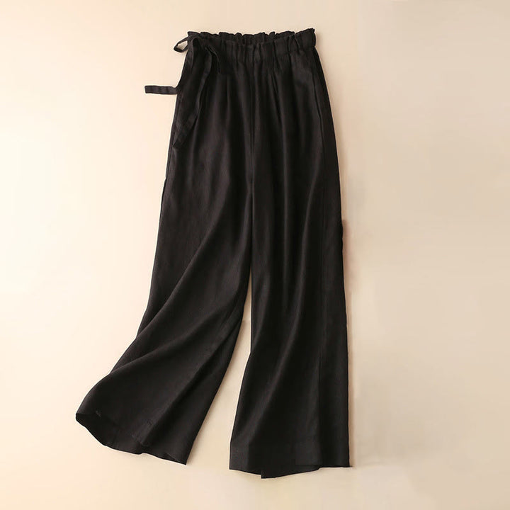 Buddha Stonesカジュアル 無地 レースアップ コットンリネン レディース ワイドレッグパンツ - 黒 - US12、 UK/AU16、 EU44 (3XL) - image 34