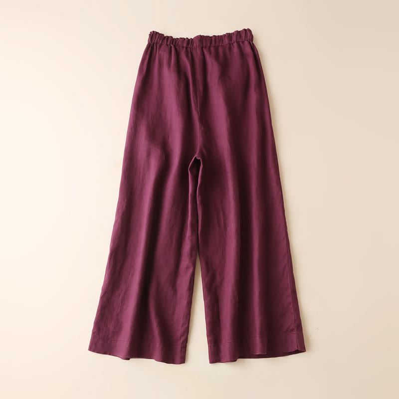 Buddha Stonesカジュアル 無地 レースアップ コットンリネン レディース ワイドレッグパンツ - image 14