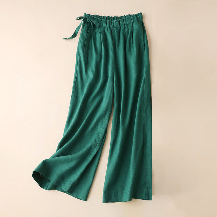 Buddha Stonesカジュアル 無地 レースアップ コットンリネン レディース ワイドレッグパンツ - シーグリーン - US12、 UK/AU16、 EU44 (3XL) - image 9