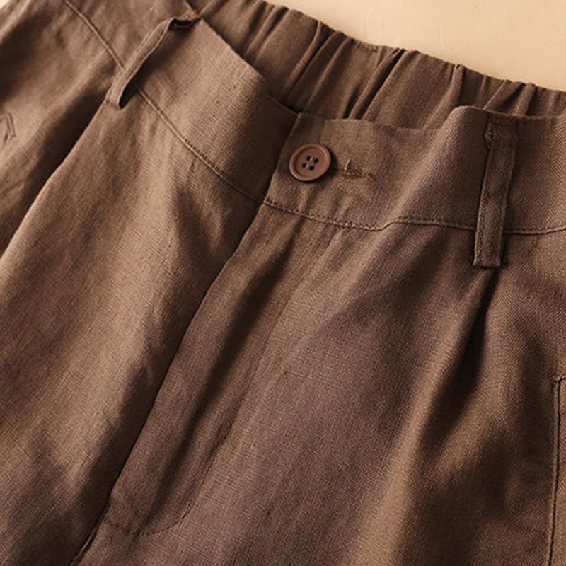 Buddha Stones無地 ボタン ジッパー コットン レディース ショートパンツ ポケット付き - image 1