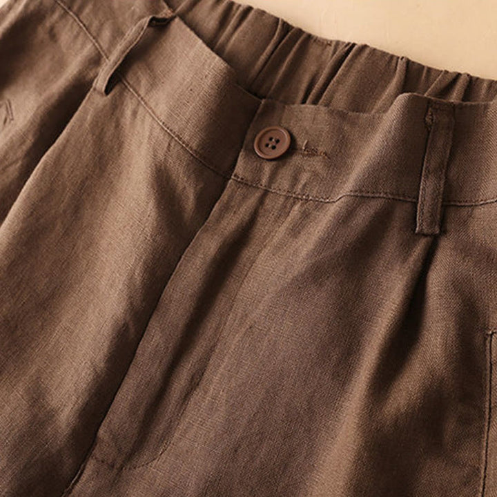 Buddha Stones無地 ボタン ジッパー コットン レディース ショートパンツ ポケット付き - image 1