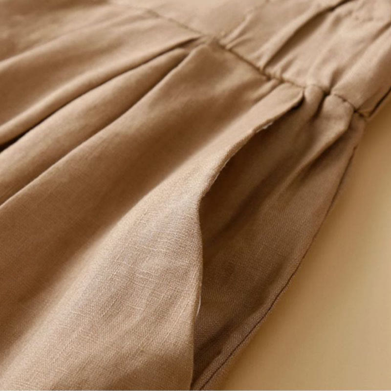 Buddha Stones無地 プリーツ ジッパーボタン コットンリネン レディース ショートパンツ ポケット付き - image 4