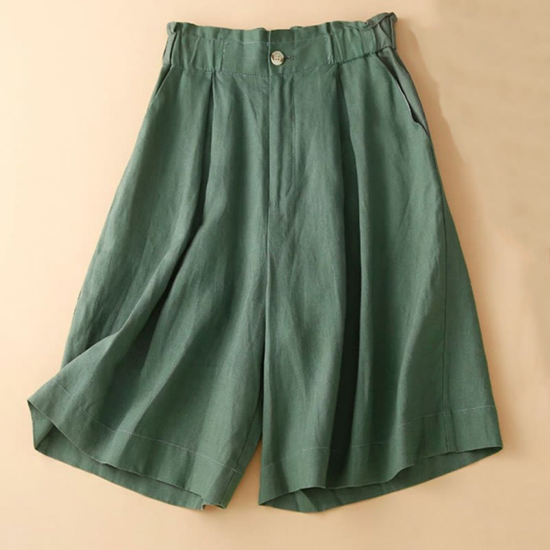 Buddha Stones無地 プリーツ ジッパーボタン コットンリネン レディース ショートパンツ ポケット付き - image 15