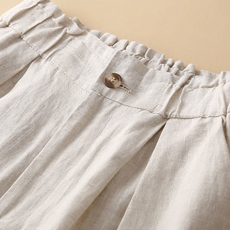 Buddha Stones無地 プリーツ ジッパーボタン コットンリネン レディース ショートパンツ ポケット付き - image 11