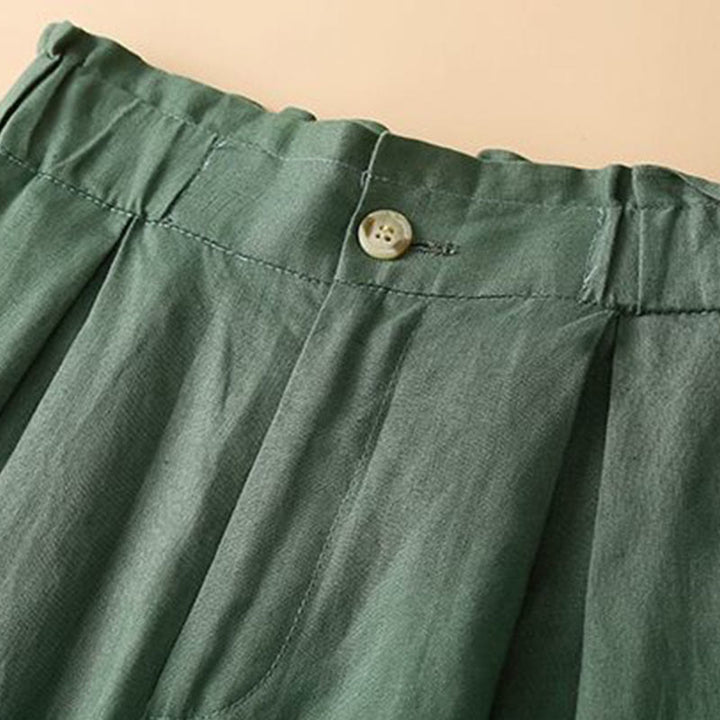 Buddha Stones無地 プリーツ ジッパーボタン コットンリネン レディース ショートパンツ ポケット付き - image 16