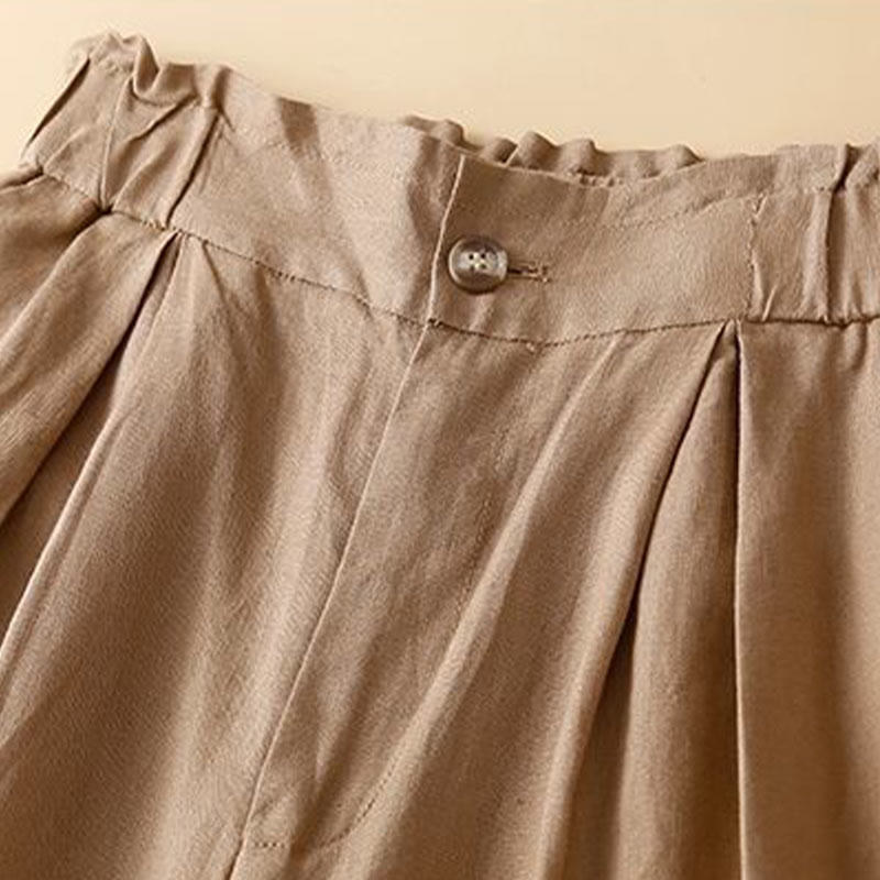 Buddha Stones無地 プリーツ ジッパーボタン コットンリネン レディース ショートパンツ ポケット付き - image 3