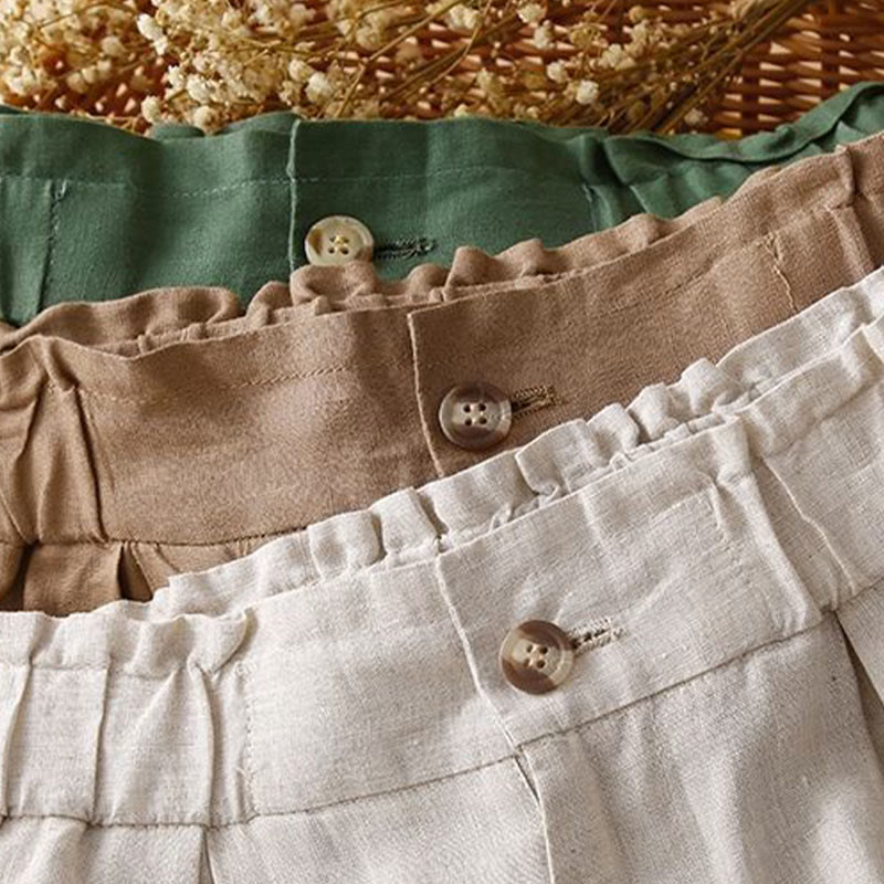 Buddha Stones無地 プリーツ ジッパーボタン コットンリネン レディース ショートパンツ ポケット付き - image 23