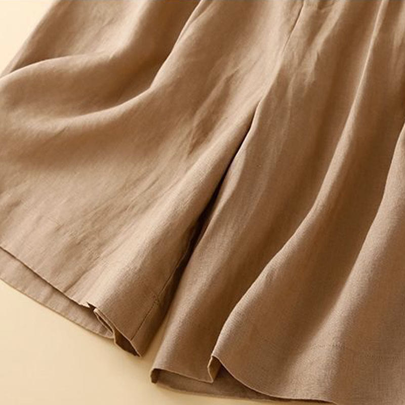 Buddha Stones無地 プリーツ ジッパーボタン コットンリネン レディース ショートパンツ ポケット付き - image 8