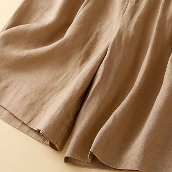 Buddha Stones無地 プリーツ ジッパーボタン コットンリネン レディース ショートパンツ ポケット付き - image 8