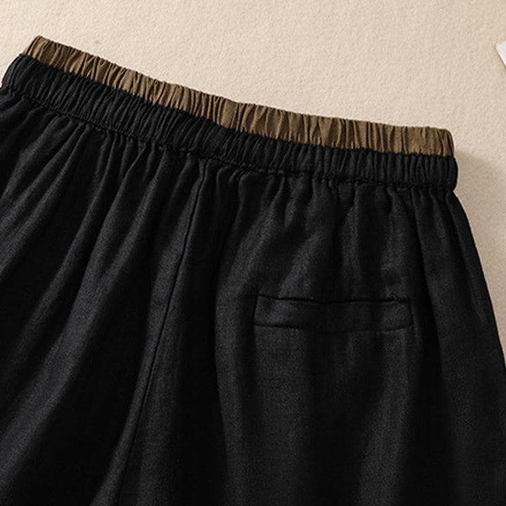 Buddha Stones無地 コントラストカラー ウエスト レースアップ コットンリネン レディース ショートパンツ ポケット付き - image 11