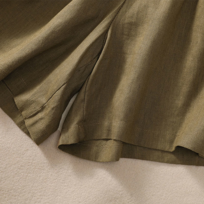 Buddha Stones無地 コントラストカラー ウエスト レースアップ コットンリネン レディース ショートパンツ ポケット付き - image 16