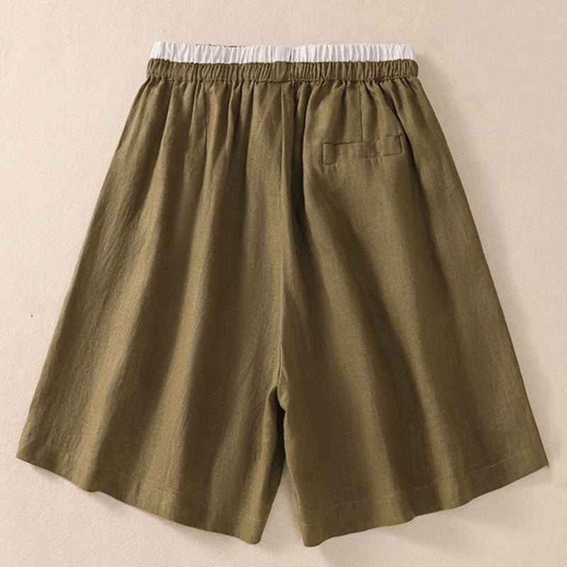 Buddha Stones無地 コントラストカラー ウエスト レースアップ コットンリネン レディース ショートパンツ ポケット付き - image 14