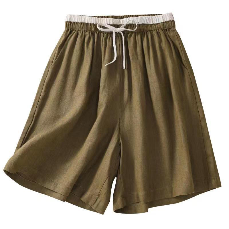 Buddha Stones無地 コントラストカラー ウエスト レースアップ コットンリネン レディース ショートパンツ ポケット付き - image 17