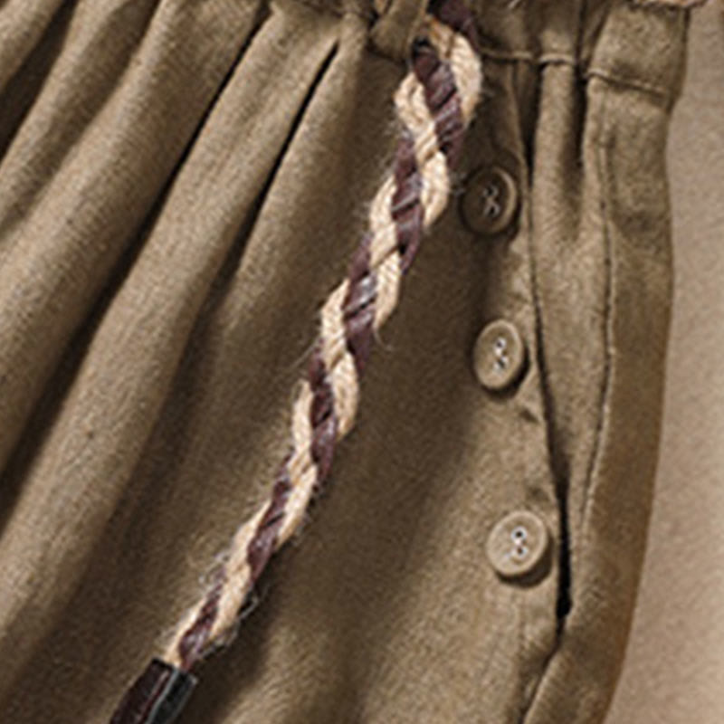 Buddha Stonesカジュアル 無地 ターンアップ カフ ベルト コットン リネン レディース ショートパンツ ポケット付き - image 4