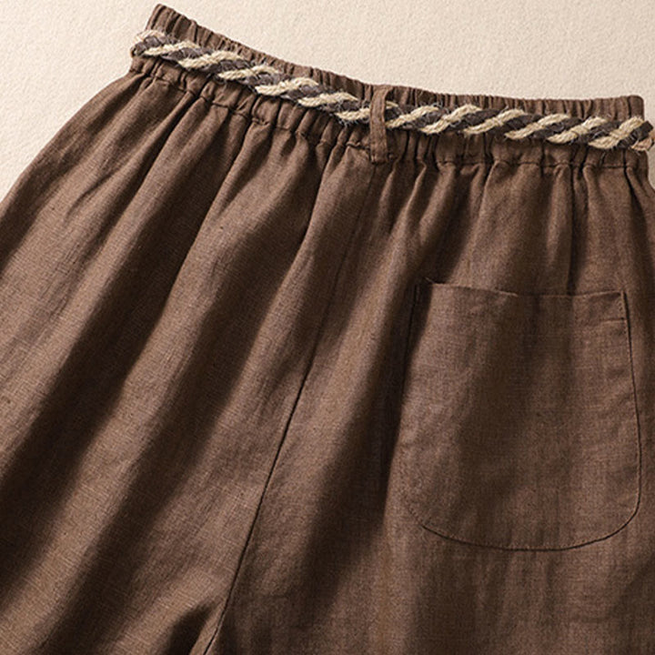 Buddha Stonesカジュアル 無地 ターンアップ カフ ベルト コットン リネン レディース ショートパンツ ポケット付き - image 15