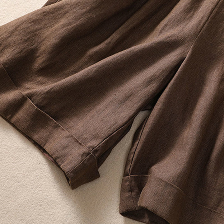 Buddha Stonesカジュアル 無地 ターンアップ カフ ベルト コットン リネン レディース ショートパンツ ポケット付き - image 16