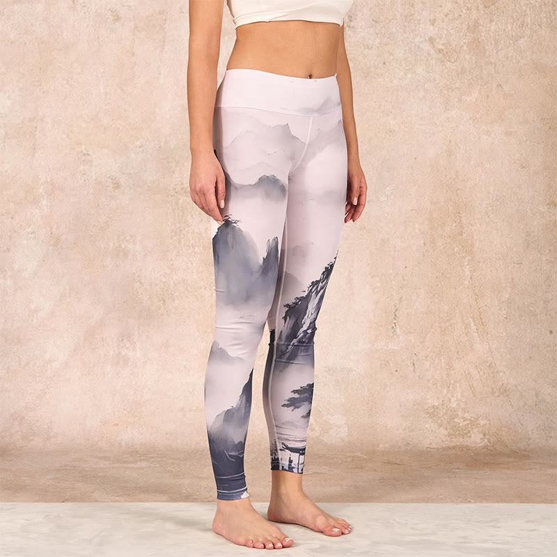 Buddha Stonesのスプラッシュインク風景画プリントフィットネスレギンスレディースヨガパンツ - image 1