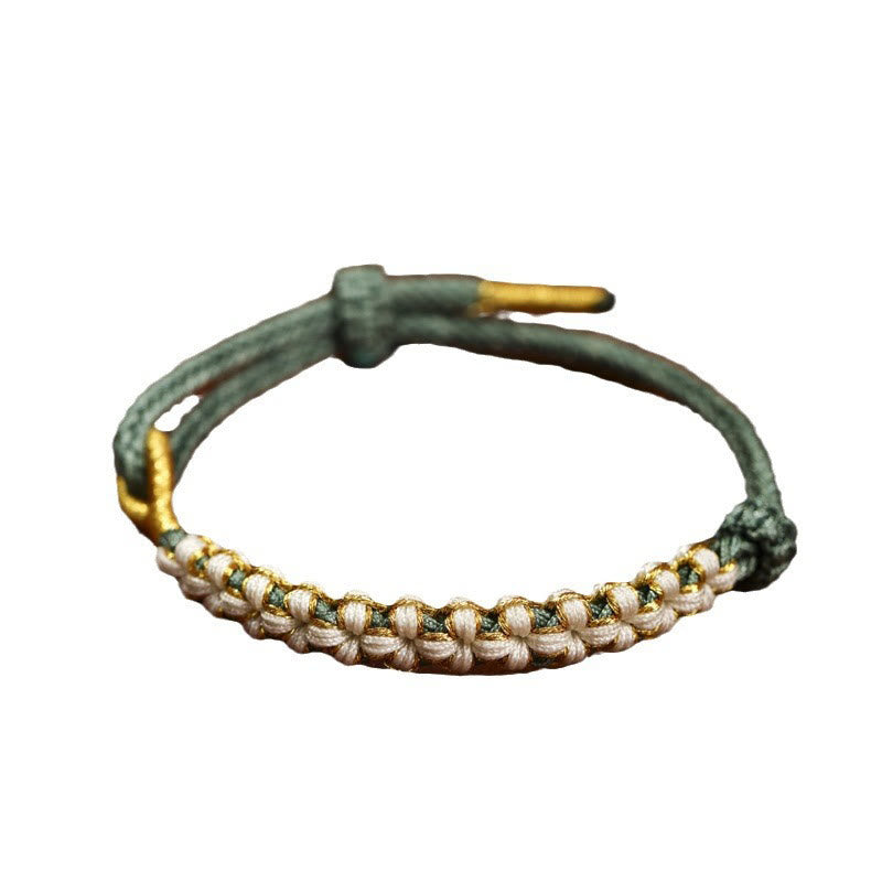 Buddha Stonesチベット金糸カラフルな桃の花結び目接続編みブレスレット