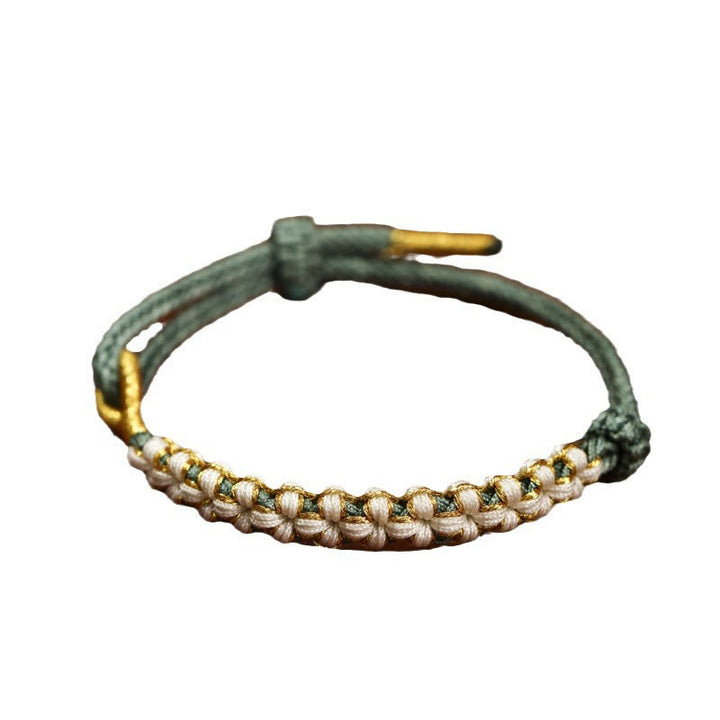 Buddha Stonesチベット金糸カラフルな桃の花結び目接続編みブレスレット