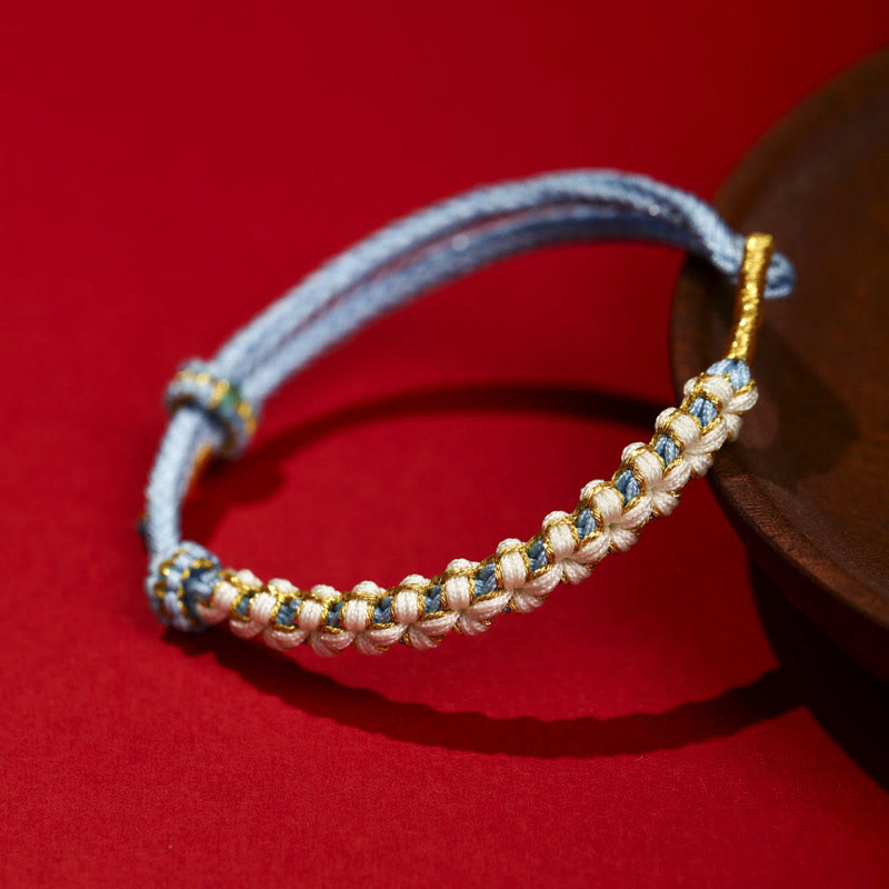 Buddha Stonesチベット金糸カラフルな桃の花結び目接続編みブレスレット