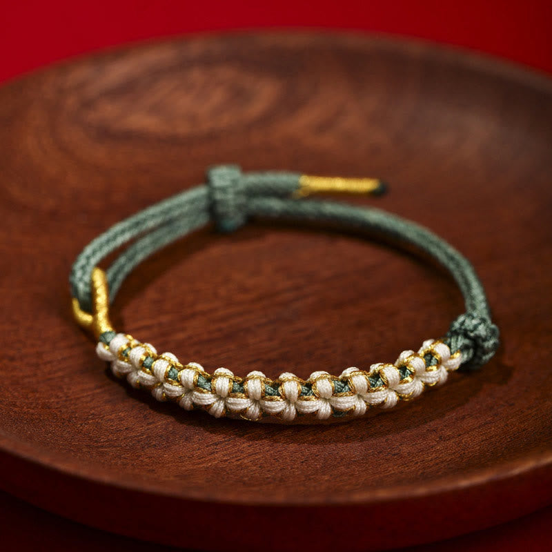 Buddha Stonesチベット金糸カラフルな桃の花結び目接続編みブレスレット