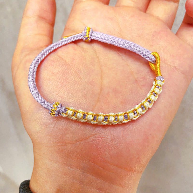 Buddha Stonesチベット金糸カラフルな桃の花結び目接続編みブレスレット