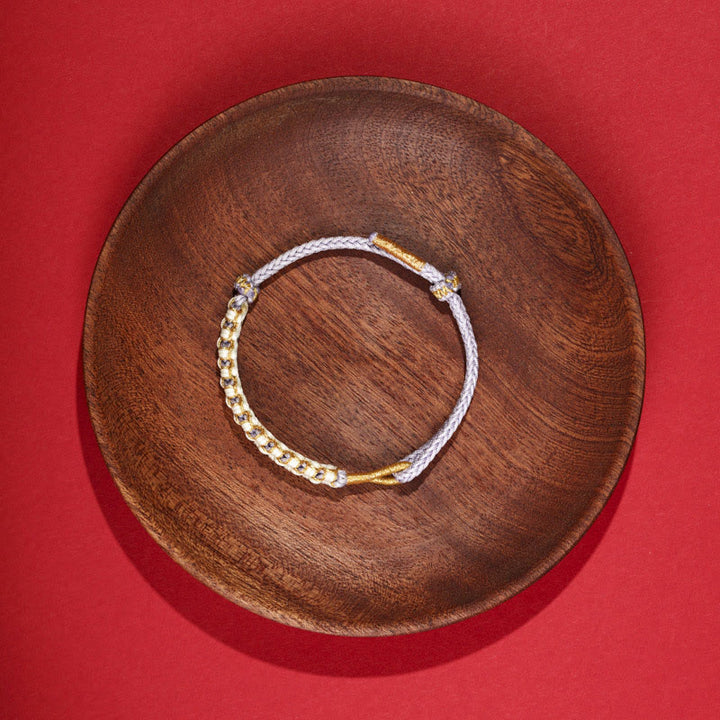 Buddha Stonesチベット金糸カラフルな桃の花結び目接続編みブレスレット