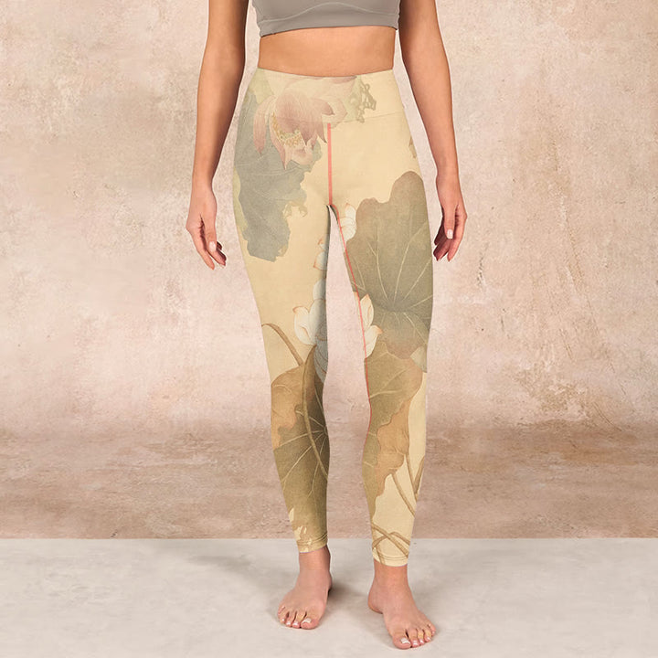 Buddha Stones、蓮の花、葉のプリントジムレギンス、レディースヨガパンツ - image 1