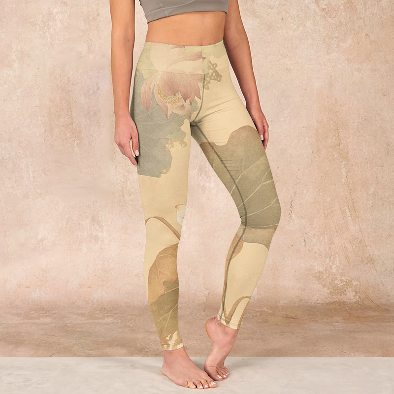Buddha Stones、蓮の花、葉のプリントジムレギンス、レディースヨガパンツ - image 0