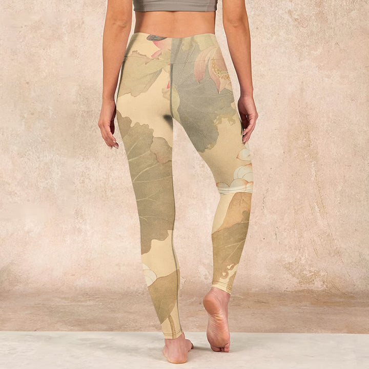 Buddha Stones、蓮の花、葉のプリントジムレギンス、レディースヨガパンツ - image 14