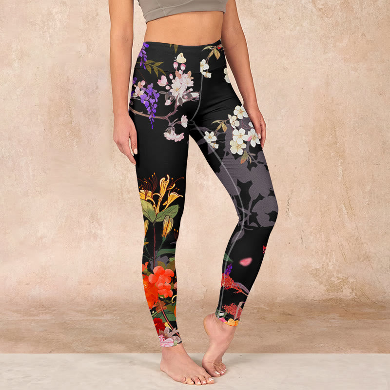 Buddha Stonesブラック カラフルフラワープリント ジムレギンス レディース ヨガパンツ - 黒 - US18、 UK/AU22、 EU50 (4XL) - image 1