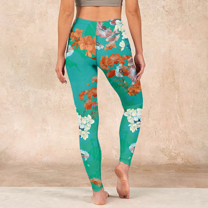 Buddha Stonesグリーン オレンジ ベージュ 花柄 ジムレギンス レディース ヨガパンツ - image 15