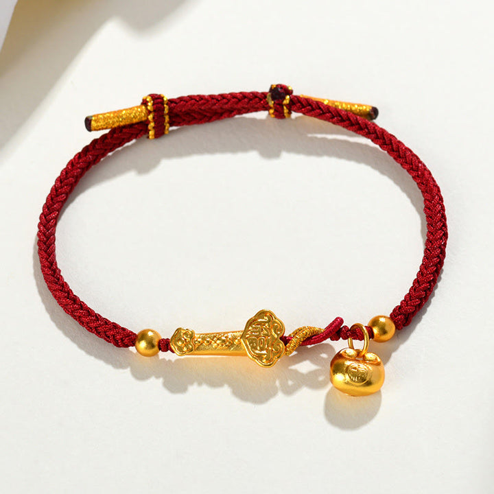 Buddha Stonesの赤い糸の福文字インゴット如意棒幸運編みブレスレット