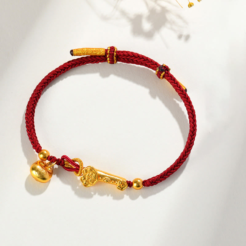 Buddha Stonesの赤い糸の福文字インゴット如意棒幸運編みブレスレット