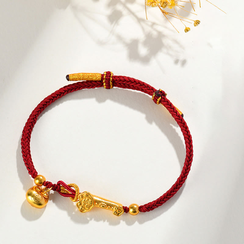 Buddha Stonesの赤い糸の福文字インゴット如意棒幸運編みブレスレット