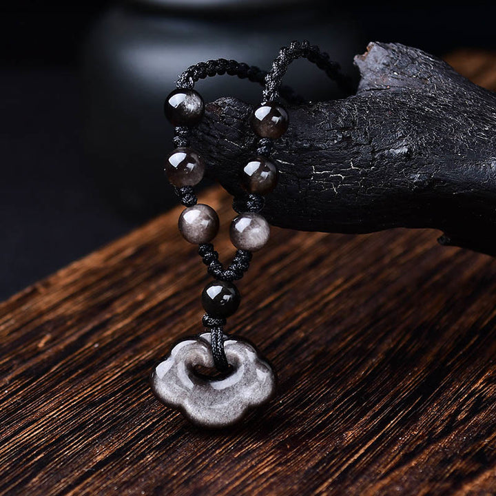 Buddha Stones天然銀光沢黒曜石 縁起の良い雲の保護 癒しのネックレスペンダント
