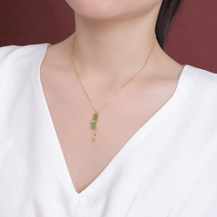 Buddha Stones和田翡翠 925 スターリングシルバー 竹の豊穣のネックレスペンダント